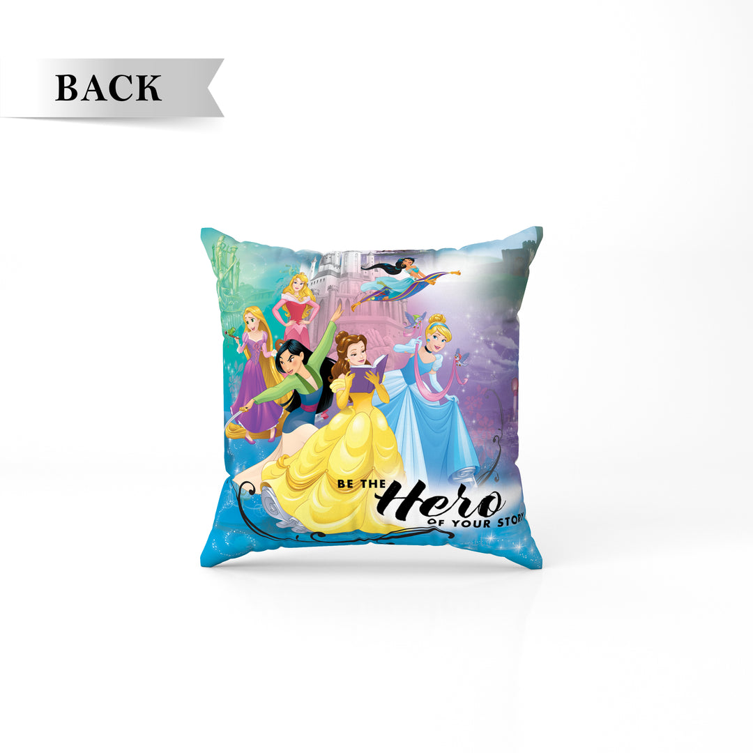 Disney Princess Print Reversible Cushion By Sassoon Fab. It is Soft & fluffy, fade-resistant, High-density fill, Hypoallergenic, Reversible, etc. Size 40 cm x 40 cm 