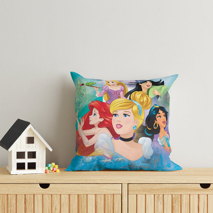 Disney Princess Print Reversible Cushion By Sassoon Fab. It is Soft & fluffy, fade-resistant, High-density fill, Hypoallergenic, Reversible, etc. Size 40 cm x 40 cm 