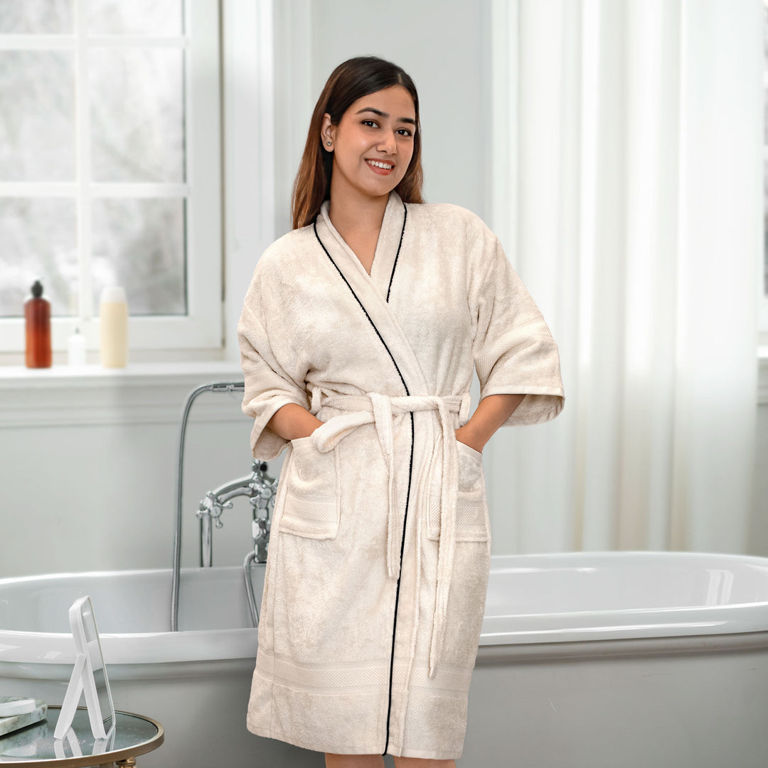 White  Color Ultrasoft Bamboo Bathrobe with 525 GSM ( Anti bacterial, Eco friendly, Highly absorbent, UV Protection, Odour Free, Kimono Style, Pockets)