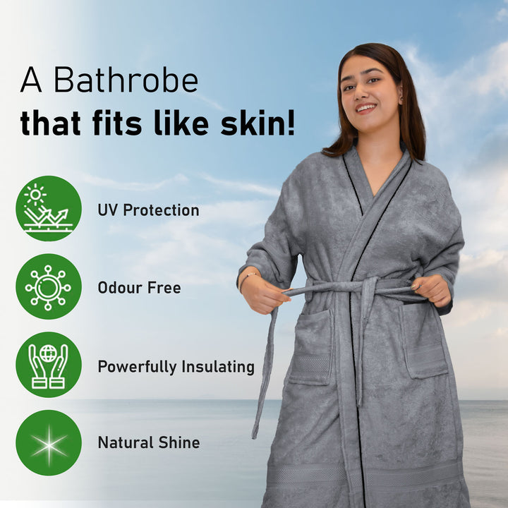 Features of Bathrobes Ultrasoft Bamboo Bathrobe with 525 GSM ( Anti bacterial, Eco friendly, Highly absorbent, UV Protection, Odour Free, Kimono Style, Pockets)