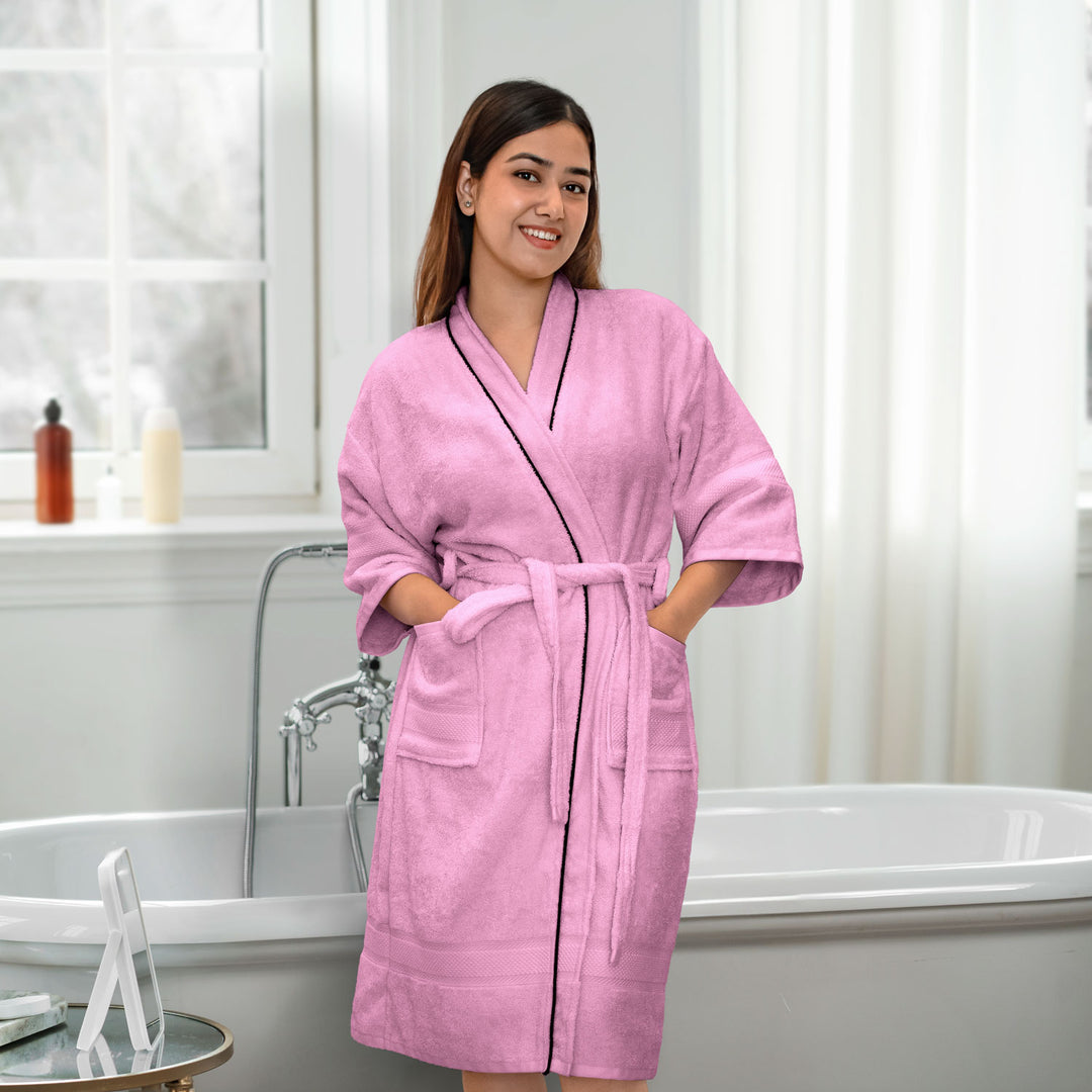 Pink  Color Ultrasoft Bamboo Bathrobe with 525 GSM ( Anti bacterial, Eco friendly, Highly absorbent, UV Protection, Odour Free, Kimono Style, Pockets)