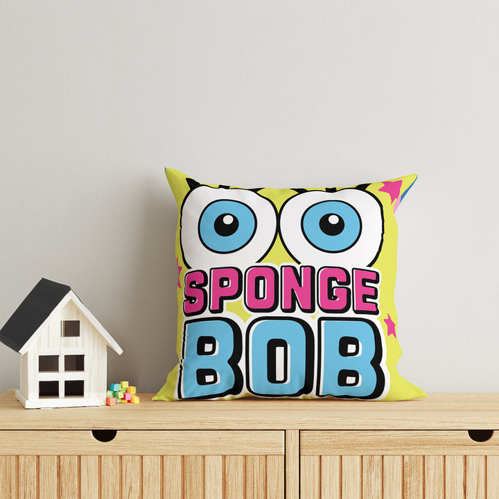 SpongeBob Print Reversible Cushion By Sassoon Fab. It is Soft & fluffy, fade-resistant, High-density fill, Hypoallergenic, Reversible, etc. Size 40 cm x 40 cm 