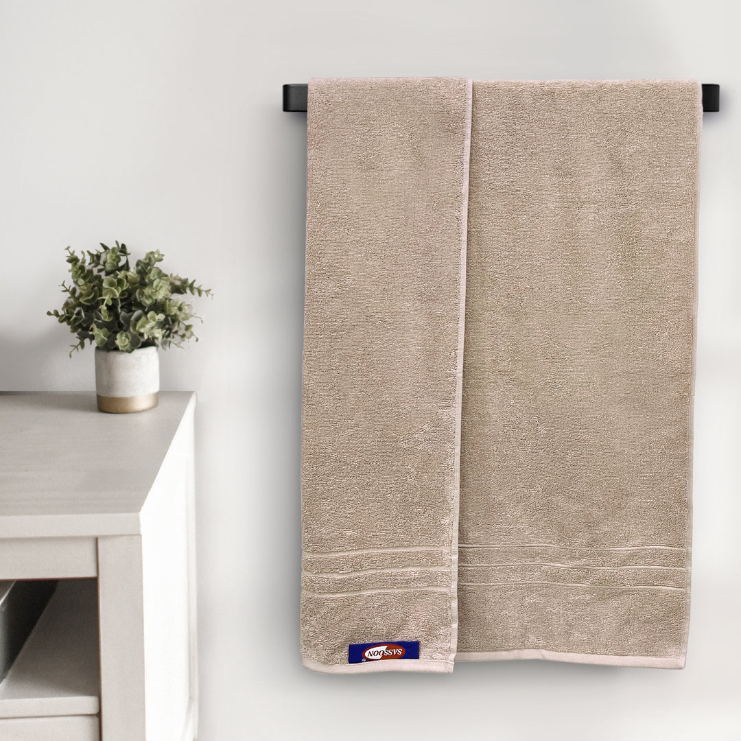 Beige Egyptian Cotton Towel with 650 GSM (Extra-long-staple cotton loops, Unrivaled Softness, Superior Absorbency, Long-lasting Durability, Luxurious Thickness, Elegant Border Design, 650 GSM) 