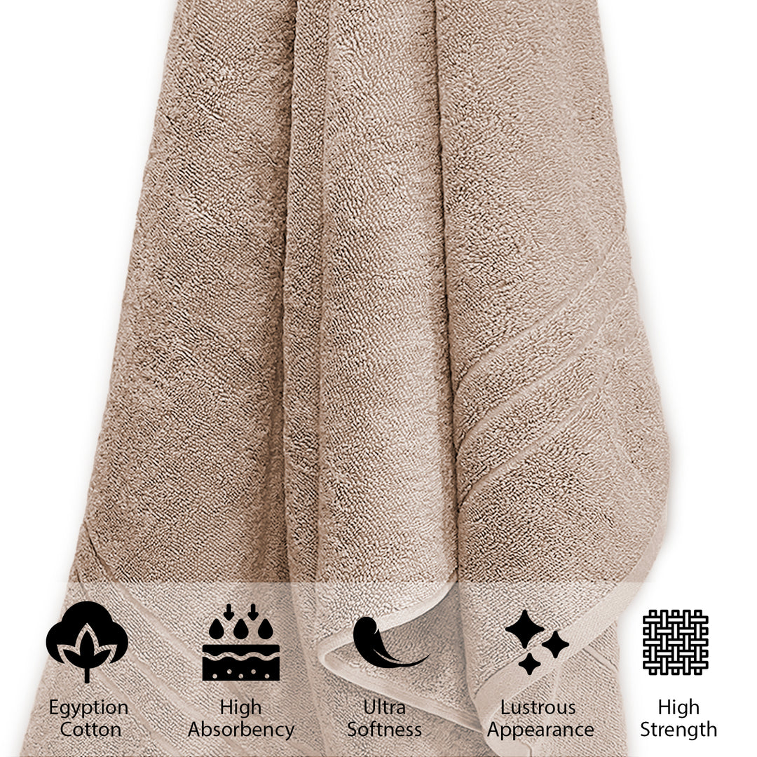 Beige Egyptian Cotton Towel with 650 GSM (Extra-long-staple cotton loops, Unrivaled Softness, Superior Absorbency, Long-lasting Durability, Luxurious Thickness, Elegant Border Design, 650 GSM)  