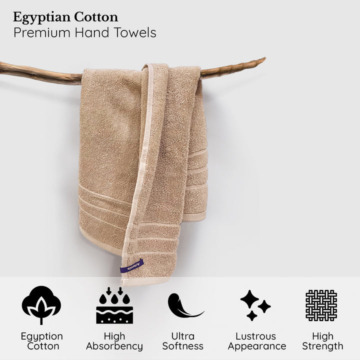 Beige Egyptian Cotton Hand Towel 650 GSM (Extra-long-staple cotton loops, Unrivaled Softness, Superior Absorbency, Long-lasting Durability, Luxurious Thickness, Elegant Border Design, 650 GSM) 