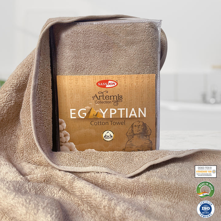 Ultra Soft Beige Color Egyptian Cotton Towel with 650 GSM (Extra-long-staple cotton loops, Unrivaled Softness, Superior Absorbency, Long-lasting Durability, Luxurious Thickness, Elegant Border Design, 650 GSM) 