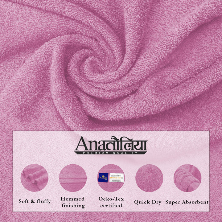 Pink fabric with Anaqoferia branding and product features on a pink background