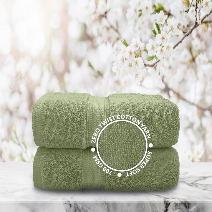 Green Color Super Soft Zero Twist 100% Cotton Hand Towel with 700 GSM ( 100% Cotton, Zero-Twist Fabric, Protection Against Microbial Allergies, Highly Absorbent, Lint and Fade Resistant) 