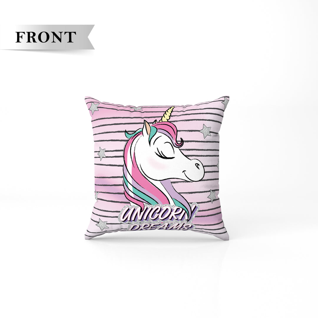 Disney Minnie & Unicorn Print Reversible Cushion By Sassoon Fab. It is Soft & fluffy, fade-resistant, High-density fill, Hypoallergenic, Reversible, etc. Size 40 cm x 40 cm 