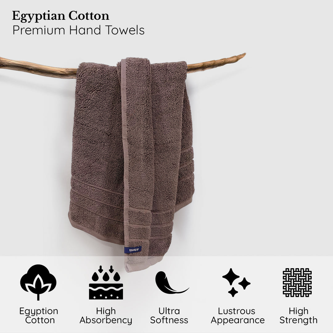 Brown Egyptian Cotton Hand Towel 650 GSM (Extra-long-staple cotton loops, Unrivaled Softness, Superior Absorbency, Long-lasting Durability, Luxurious Thickness, Elegant Border Design, 650 GSM) 