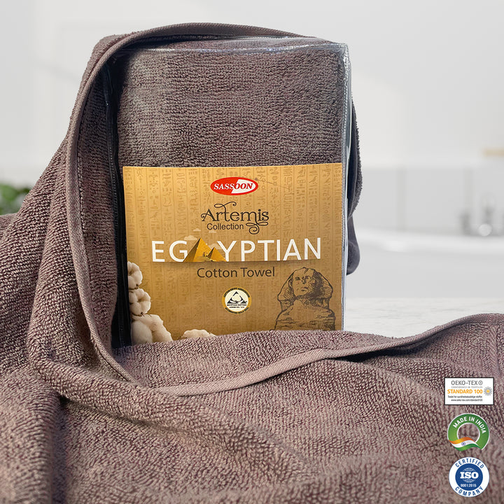 Brown Color Egyptian Cotton towel with 650 GSM (Extra-long-staple cotton loops, Unrivaled Softness, Superior Absorbency, Long-lasting Durability, Luxurious Thickness, Elegant Border Design, 650 GSM) 