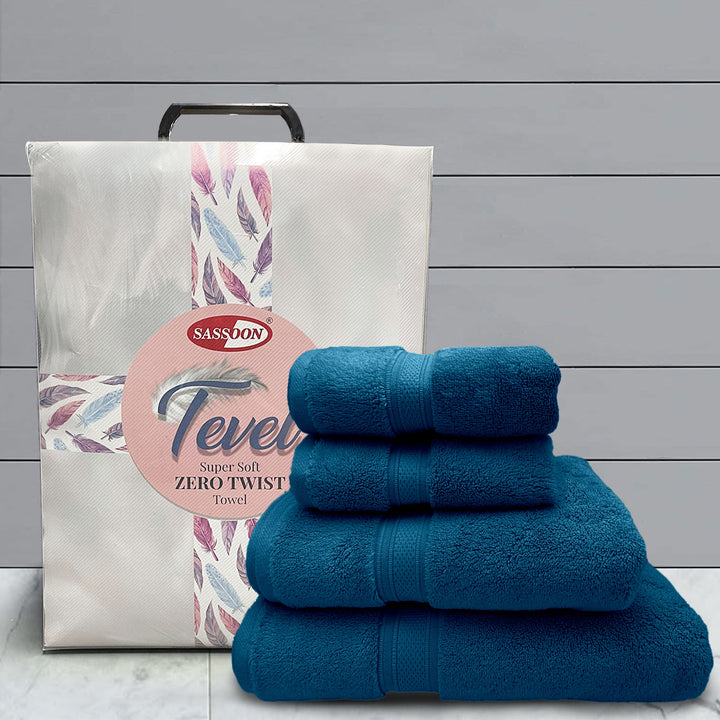  Blue Color Super Soft Zero Twist 100% Cotton Towel Set with 700 GSM ( 100% Cotton, Zero-Twist Fabric, Protection Against Microbial Allergies, Highly Absorbent, Lint and Fade Resistant) 