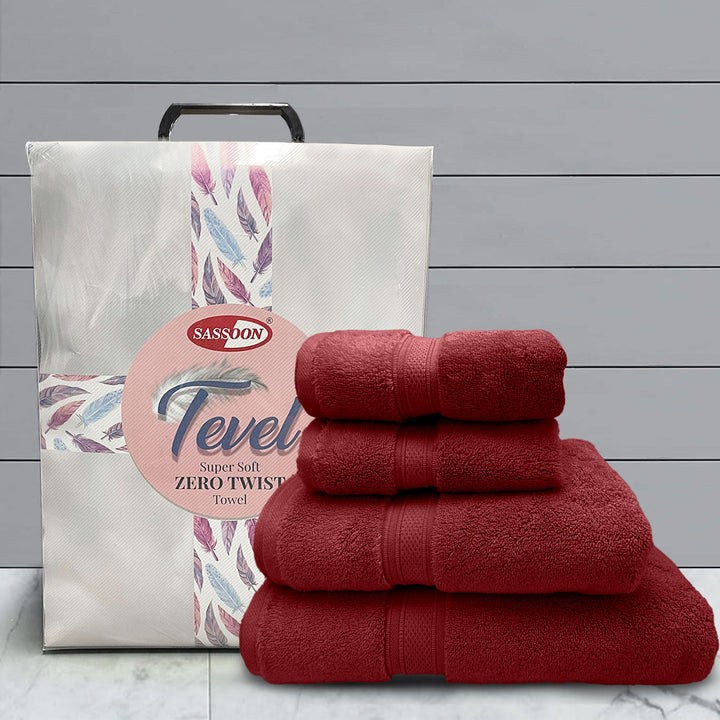 Tevel Super Soft Zero Twist 4 Pc Towel Gift Set in 700GSM