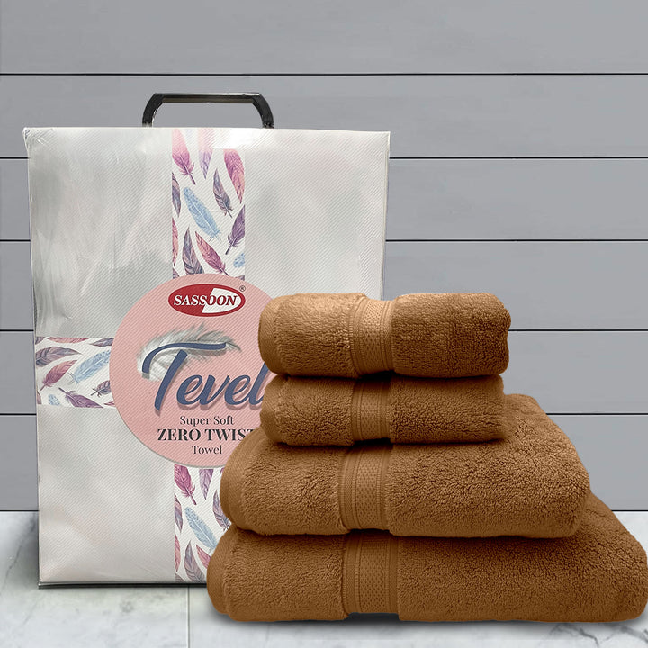 Brown Color Super Soft Zero Twist 100% Cotton Towel Set with 700 GSM ( 100% Cotton, Zero-Twist Fabric, Protection Against Microbial Allergies, Highly Absorbent, Lint and Fade Resistant) 