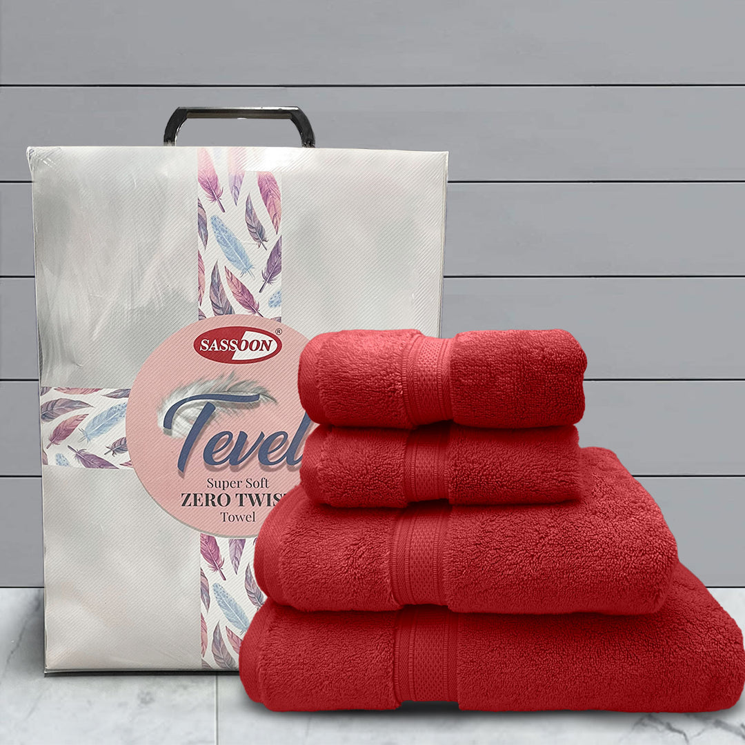 Red Color Super Soft Zero Twist 100% Cotton Towel Set with 700 GSM ( 100% Cotton, Zero-Twist Fabric, Protection Against Microbial Allergies, Highly Absorbent, Lint and Fade Resistant) 