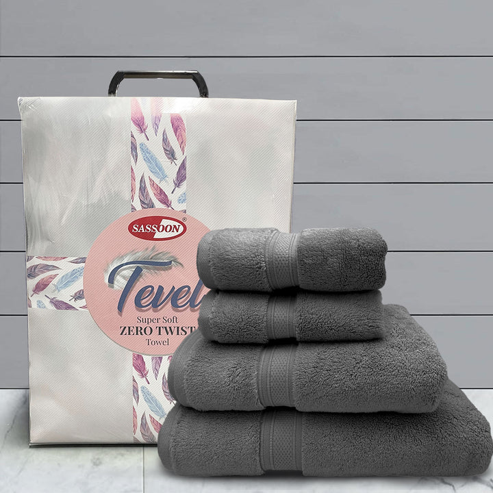 Tevel Super Soft Zero Twist 4 Pc Towel Gift Set in 700GSM