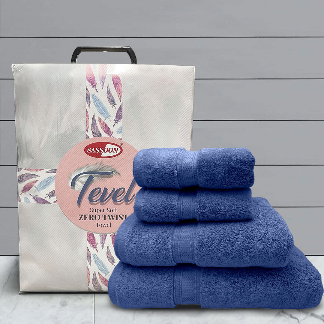 Blue Color Super Soft Zero Twist 100% Cotton Towel Set with 700 GSM ( 100% Cotton, Zero-Twist Fabric, Protection Against Microbial Allergies, Highly Absorbent, Lint and Fade Resistant) 