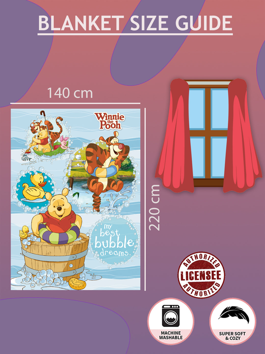 Disney Winnie The Pooh Printed Single Bed Blanket ( 100% polyester fabric, ultrasoft, warm and comfortable, Size : 140 cm x 220 cm)  