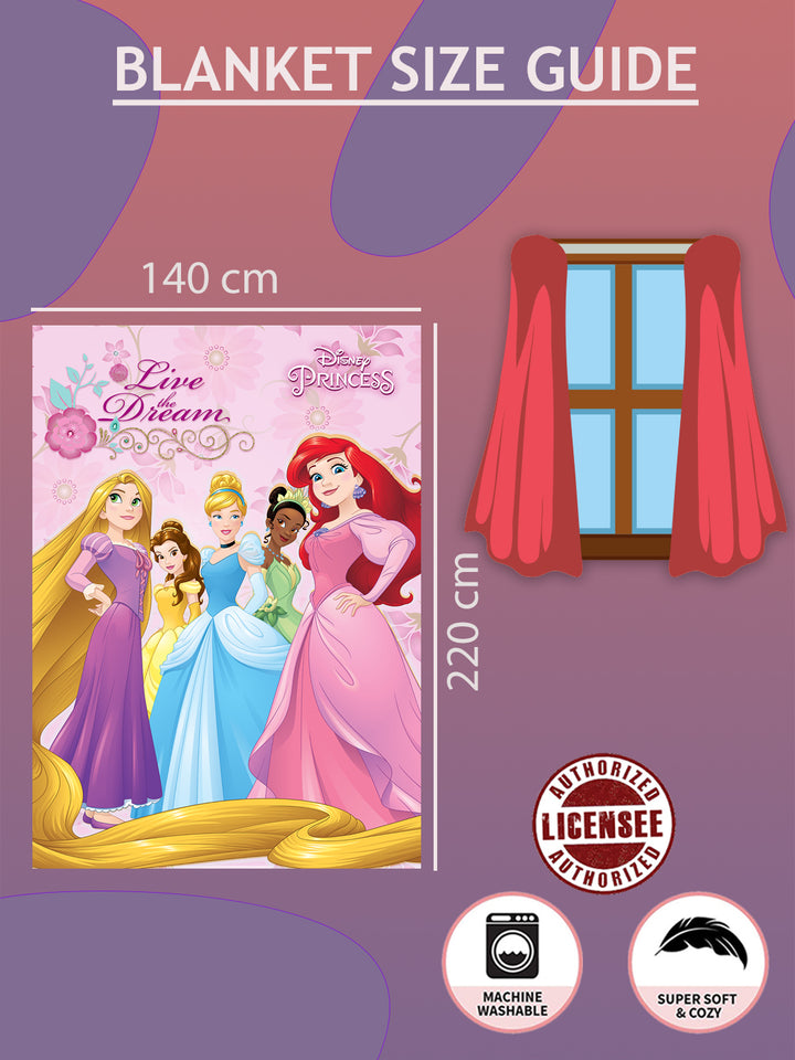 Disney Princess Printed Single Bed Blanket ( 100% polyester fabric, ultrasoft, warm and comfortable, Size : 140 cm x 220 cm) 