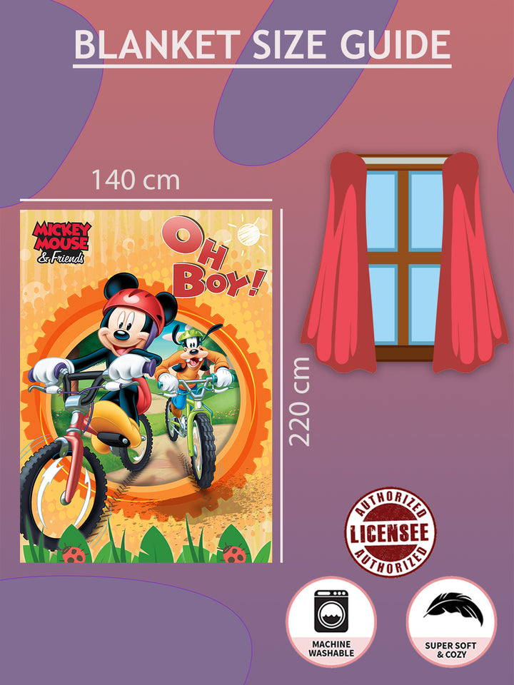 Disney Mickey Mouse Printed Single Bed Blanket ( 100% polyester fabric, ultrasoft, warm and comfortable, Size : 140 cm x 220 cm) 