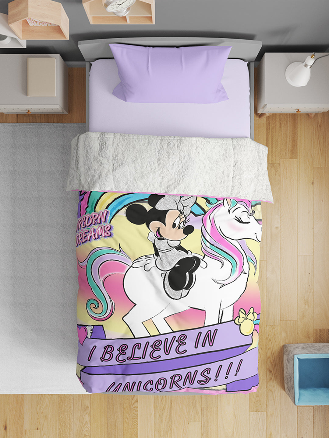 Minnie Mouse and Unicorn Printed Single Bed Blanket ( 100% polyester fabric, ultrasoft, warm and comfortable, Size : 140 cm x 220 cm) 