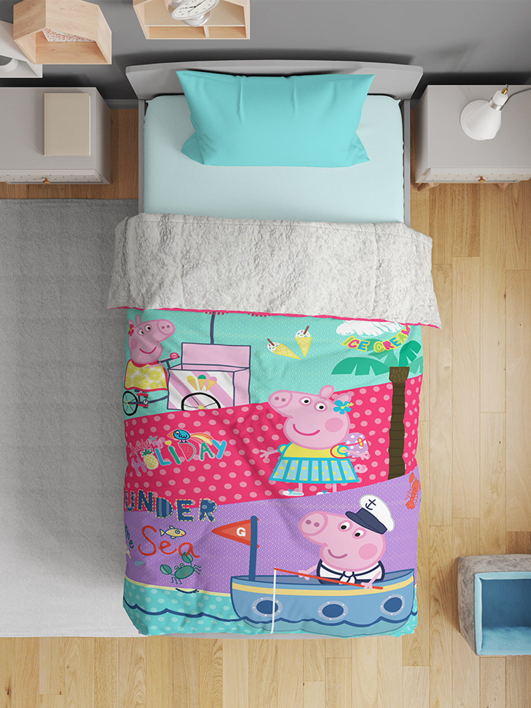 Peppa Pig Printed Single Bed Blanket ( 100% polyester fabric, ultrasoft, warm and comfortable, Size : 140 cm x 220 cm) 