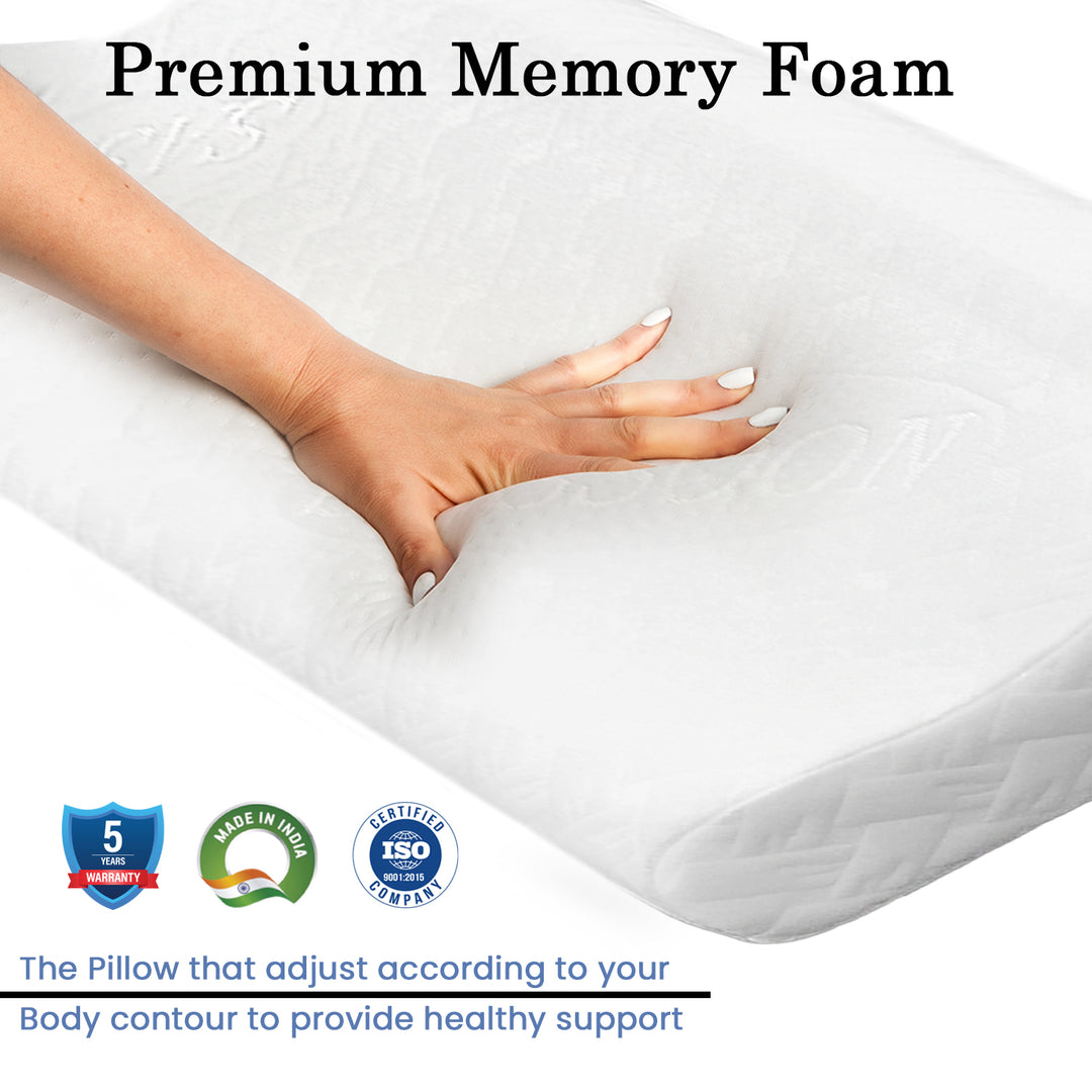 Memory Foam Contour Pillow ( wrinkle resistant, hypoallergic, breathable, ergonomic design) supports head, neck and back. relieves cervical pain. 