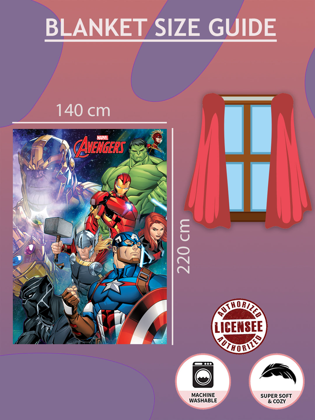 Avengers Printed Single Bed Blanket ( 100% polyester fabric, ultrasoft, warm and comfortable, Size : 140 cm x 220 cm) 