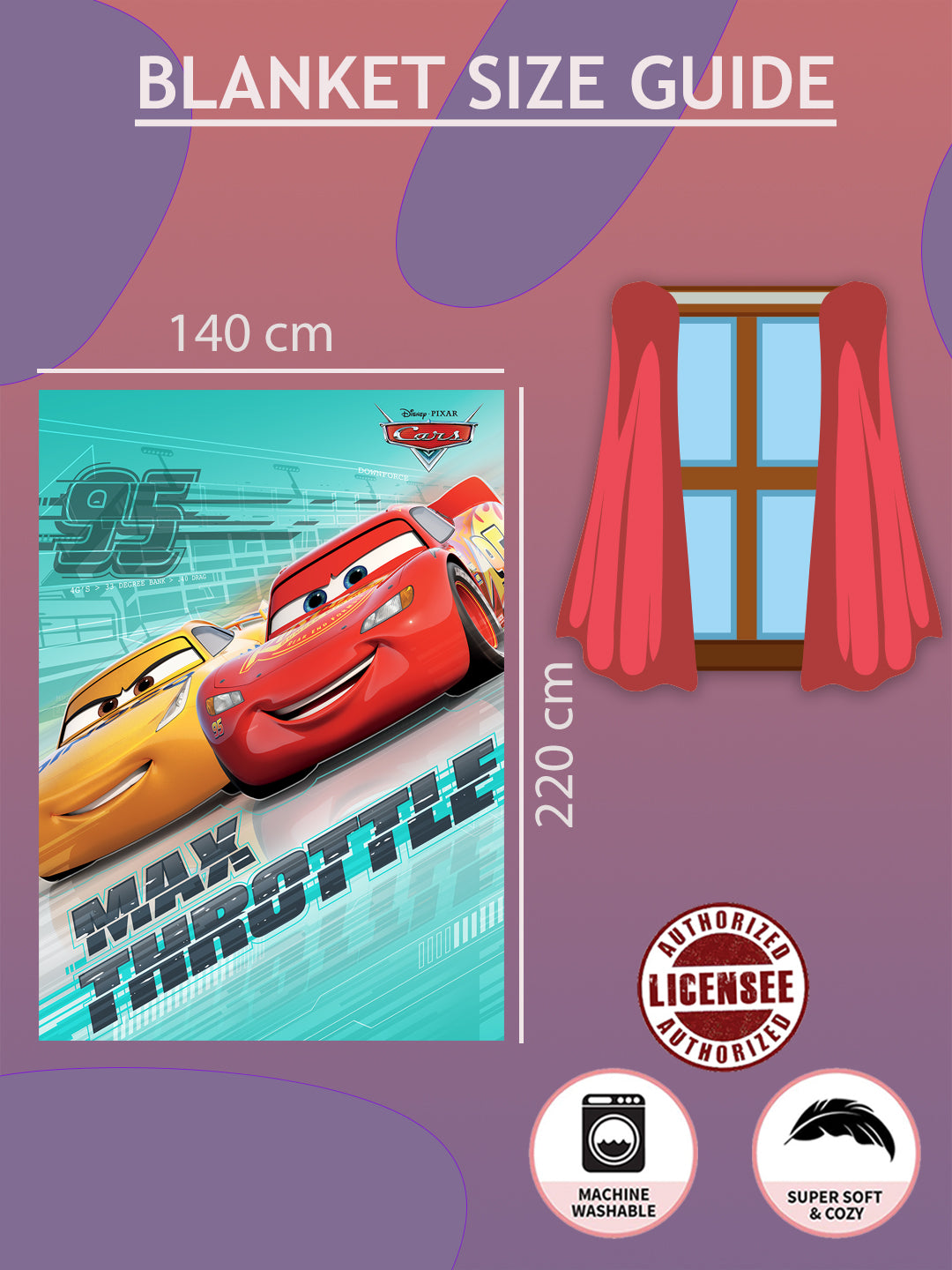 Disney Pixar Cars Printed Single Bed Blanket ( 100% polyester fabric, ultrasoft, warm and comfortable, Size : 140 cm x 220 cm) 