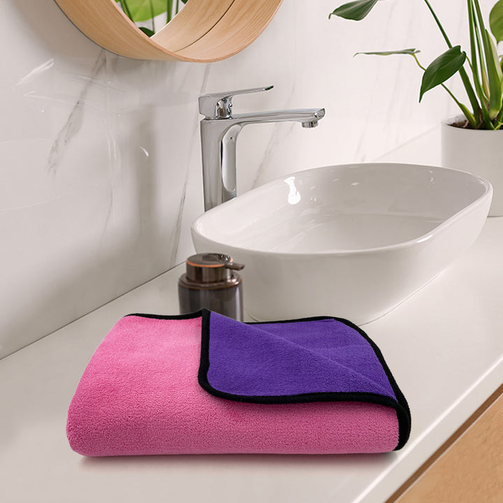 Pink & Purple Color Reversible Microfiber towel with 650 GSM (100% Microfiber, Dual-sided towels, Super Absorbent, 650 GSM, Durable and long-lasting, Anti Shrink, Quick drying, High-end reversible, Fade and Lint resistance )