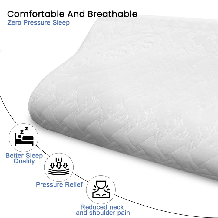 Memory Foam Contour Pillow ( wrinkle resistant, hypoallergic, breathable, ergonomic design) supports head, neck and back. relieves cervical pain. 