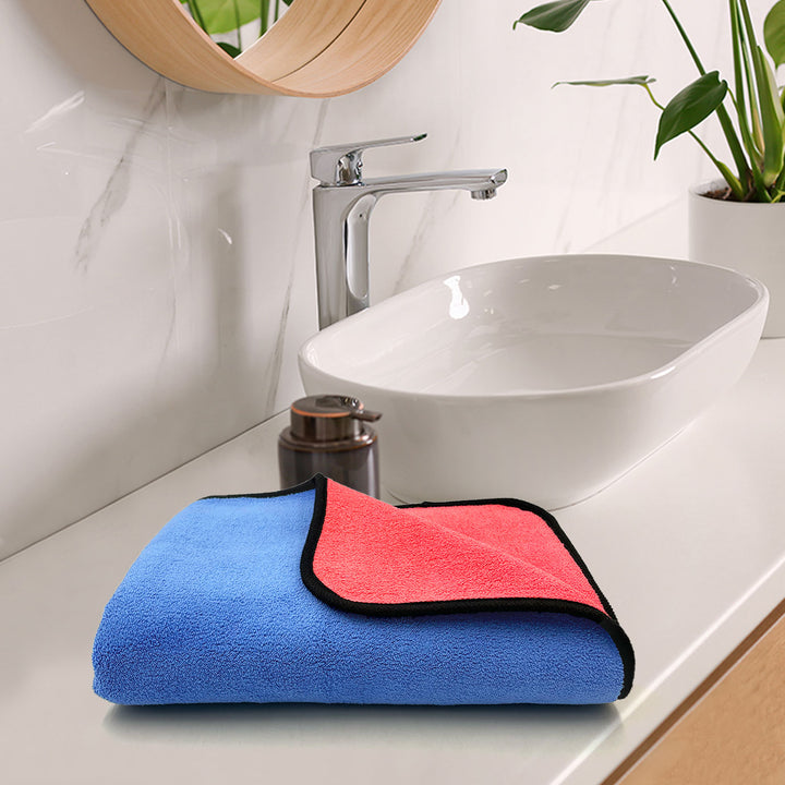 Pink & Blue Color Reversible Microfiber towel with 650 GSM (100% Microfiber, Dual-sided towels, Super Absorbent, 650 GSM, Durable and long-lasting, Anti Shrink, Quick drying, High-end reversible, Fade and Lint resistance )