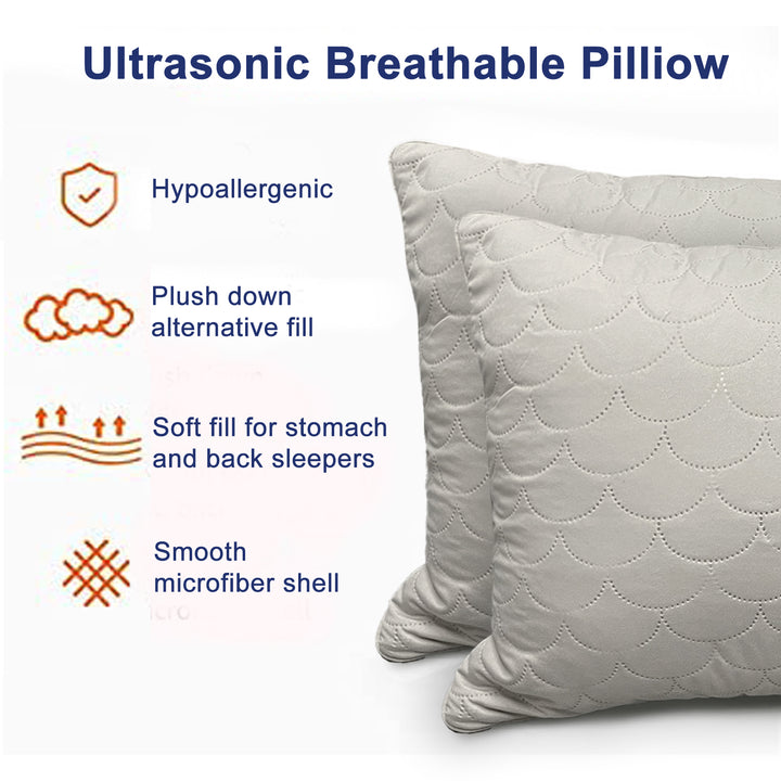 Ultrasonic Breathable Microfiber Pillow ( Hypoallergic, breathable, soft and comfortable, provides relief from cervical pain) Size : 44 cm x 69 cm  