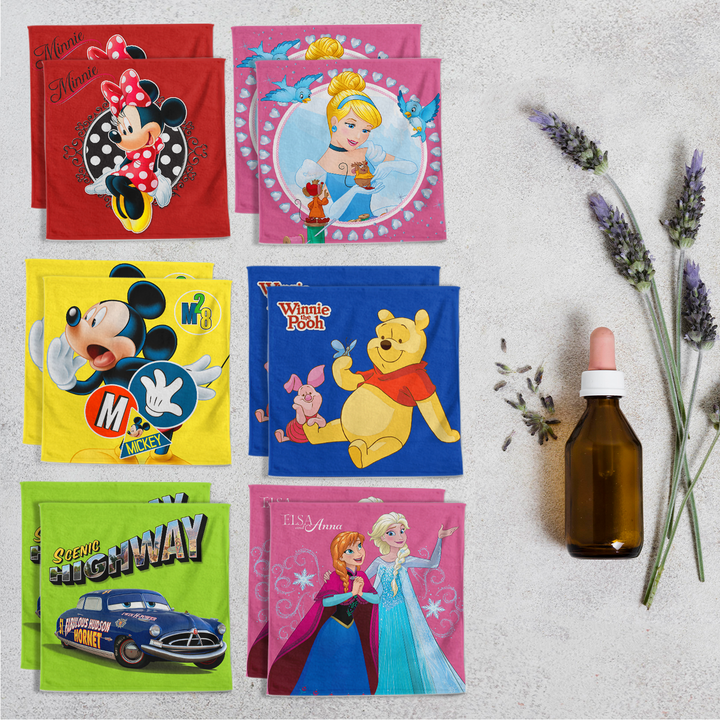 DISNEY COTTON FACE TOWEL FOR KIDS SET OF 6 WITH GIFT BOX-Assorted