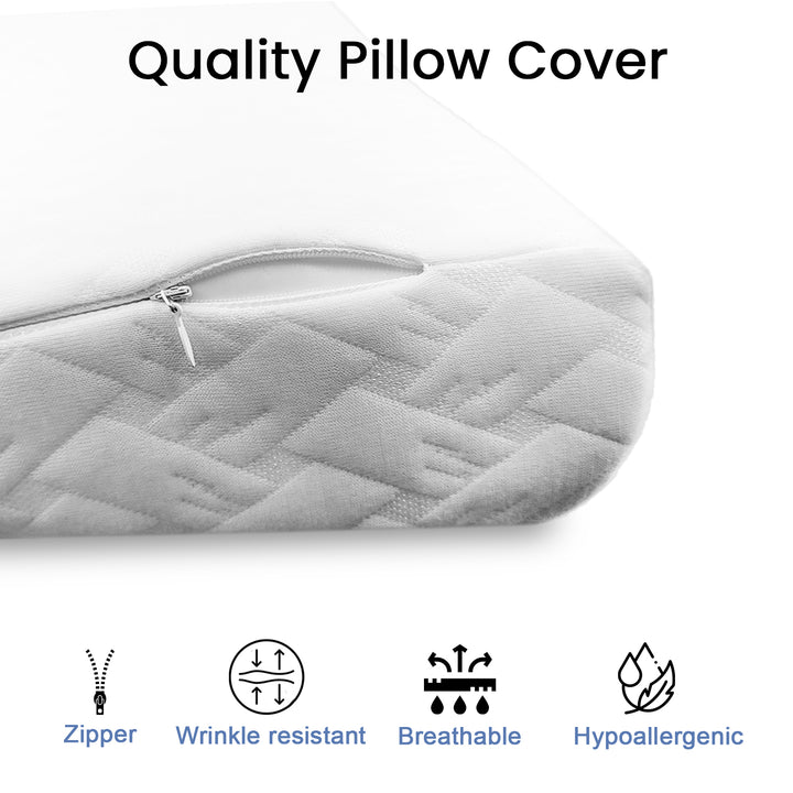 Memory Foam Contour Pillow ( wrinkle resistant, hypoallergic, breathable, ergonomic design) supports head, neck and back. relieves cervical pain. 