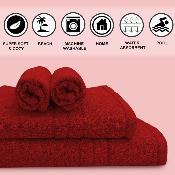 Red Color 100% Cotton Bath Towel Set with 380 GSM