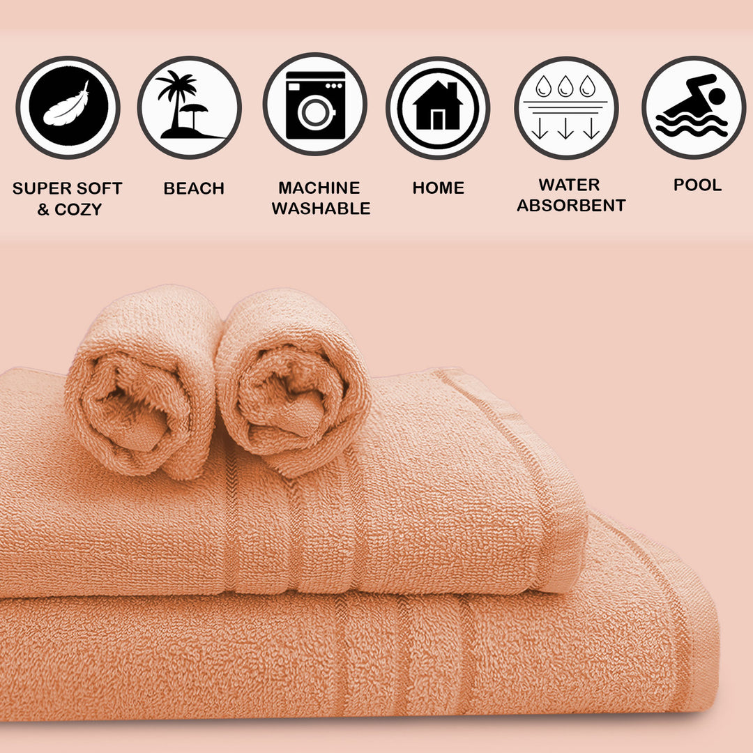 Peach Color 100% Cotton Bath Towel Set with 380 GSM