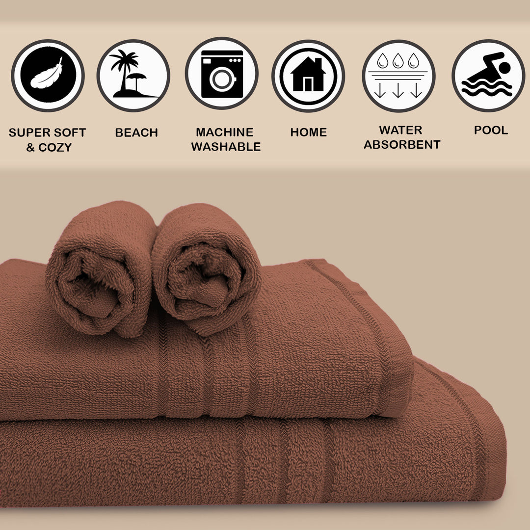 Brown Color 100% Cotton Bath Towel Set with 380 GSM