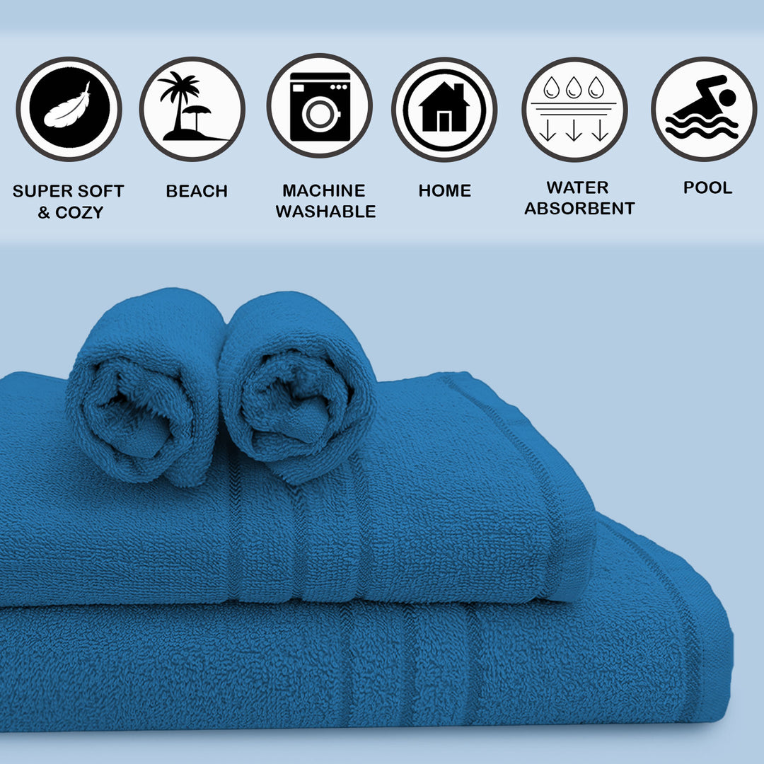 Blue Color 100% Cotton Bath Towel Set with 380 GSM