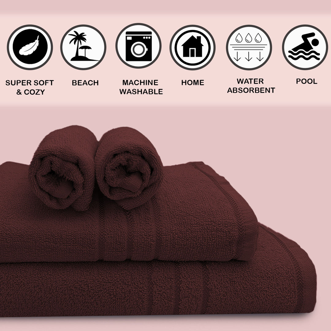 Brown Color 100% Cotton Bath Towel Set with 380 GSM