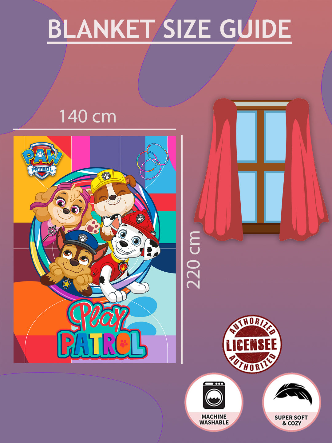 Paw Patrol Printed Single Bed Blanket ( 100% polyester fabric, ultrasoft, warm and comfortable, Size : 140 cm x 220 cm) 