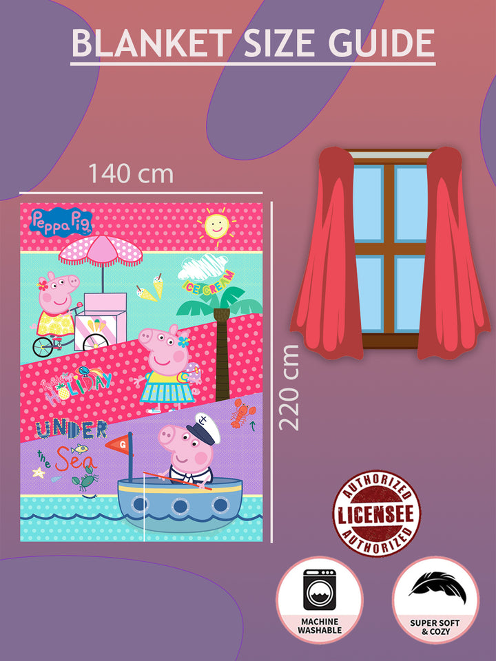 Peppa Pig Printed Single Bed Blanket ( 100% polyester fabric, ultrasoft, warm and comfortable, Size : 140 cm x 220 cm) 