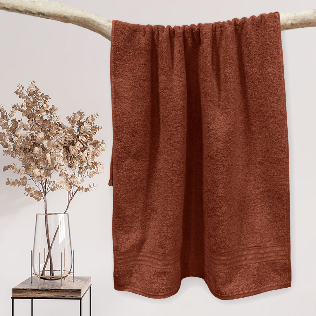 Rust Color 100% Cotton Bath towel with 450 GSM (100% Cotton, 450 GSM, Luxuriously soft on skin, Quick drying, Rich aesthetic, Variety of Vibrant Color, Spa-like feel, Multi-purpose uses) 