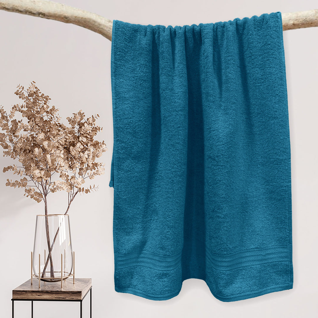 Blue Color 100% Cotton Bath towel with 450 GSM (100% Cotton, 450 GSM, Luxuriously soft on skin, Quick drying, Rich aesthetic, Variety of Vibrant Color, Spa-like feel, Multi-purpose uses) 