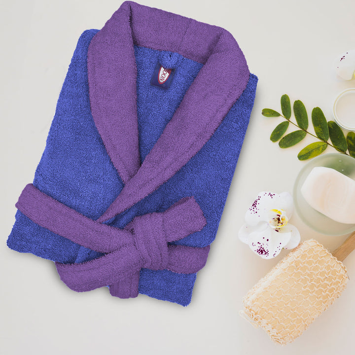 Blue & purple Color Ultrasoft Terry Cotton Bathrobe with 500 GSM ( Highly absorbent, Kimono Style, Pockets, Soft & Fluffy, Quick Dry, Hemmed Finishing)