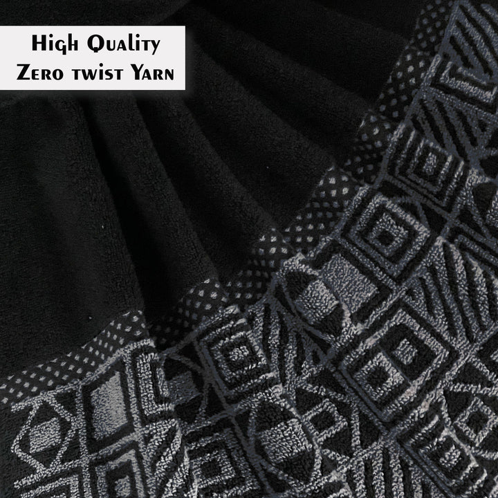 Black Color Zero Twist Cotton Towel 4 Pcs Gift Set-380 GSM ( Luxury Towel, Highly Absorbent Towel, Color Fade resistant towel)