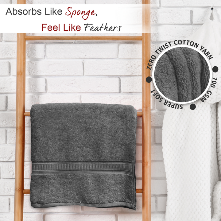 Grey Color Super Soft Zero Twist 100% Cotton Towel with 700 GSM ( 100% Cotton, Zero-Twist Fabric, Protection Against Microbial Allergies, Highly Absorbent, Lint and Fade Resistant) 