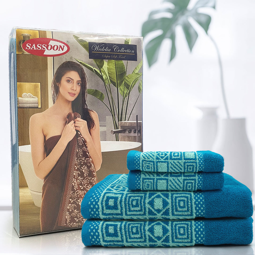 Blue Color Zero Twist Cotton Towel 4 Pcs Gift Set-380 GSM ( Luxury Towel, Highly Absorbent Towel, Color Fade resistant towel)