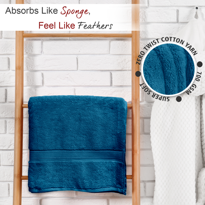 Blue Color Super Soft Zero Twist 100% Cotton Towel with 700 GSM ( 100% Cotton, Zero-Twist Fabric, Protection Against Microbial Allergies, Highly Absorbent, Lint and Fade Resistant) 