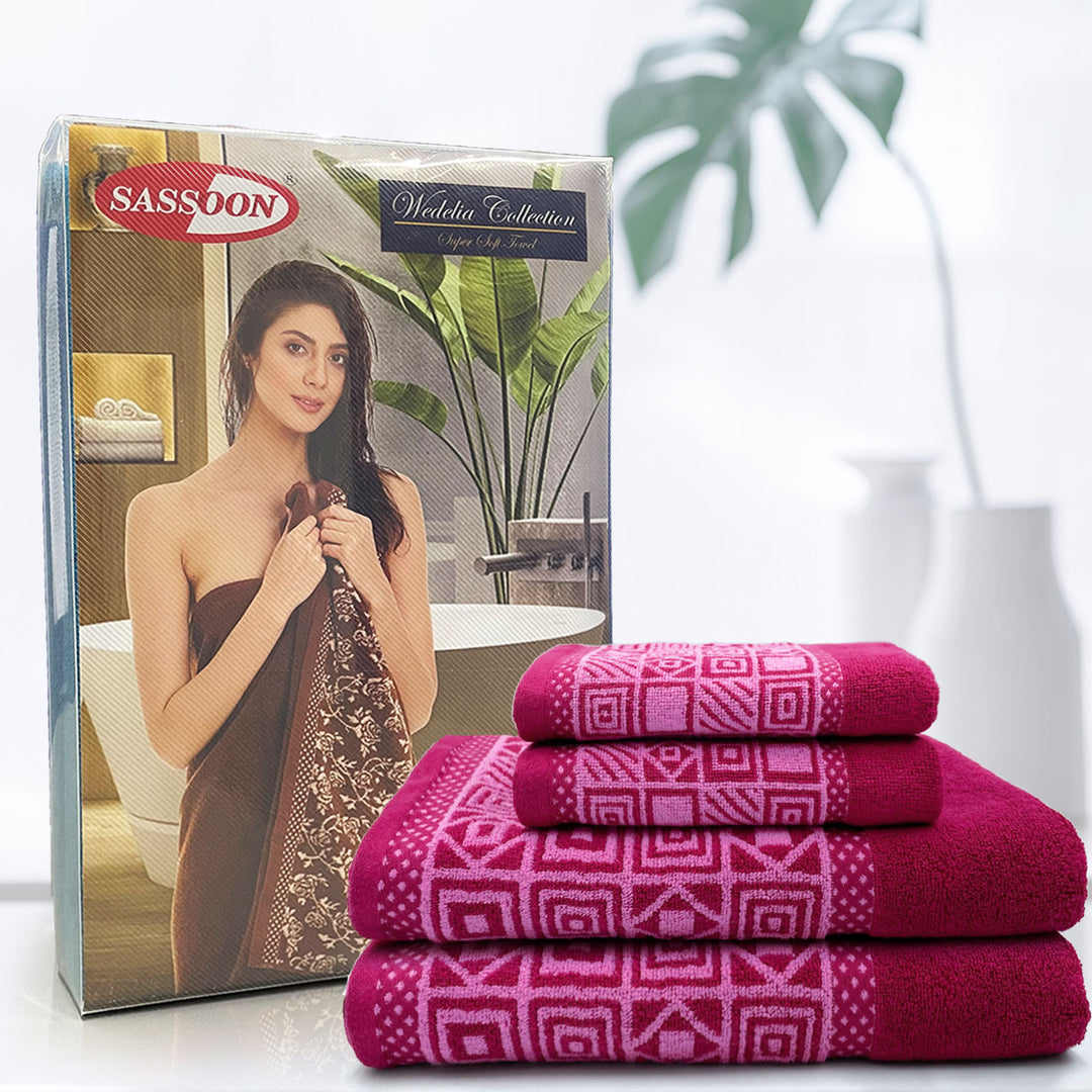 Pink Color Zero Twist Cotton Towel 4 Pcs Gift Set-380 GSM ( Luxury Towel, Highly Absorbent Towel, Color Fade resistant towel)